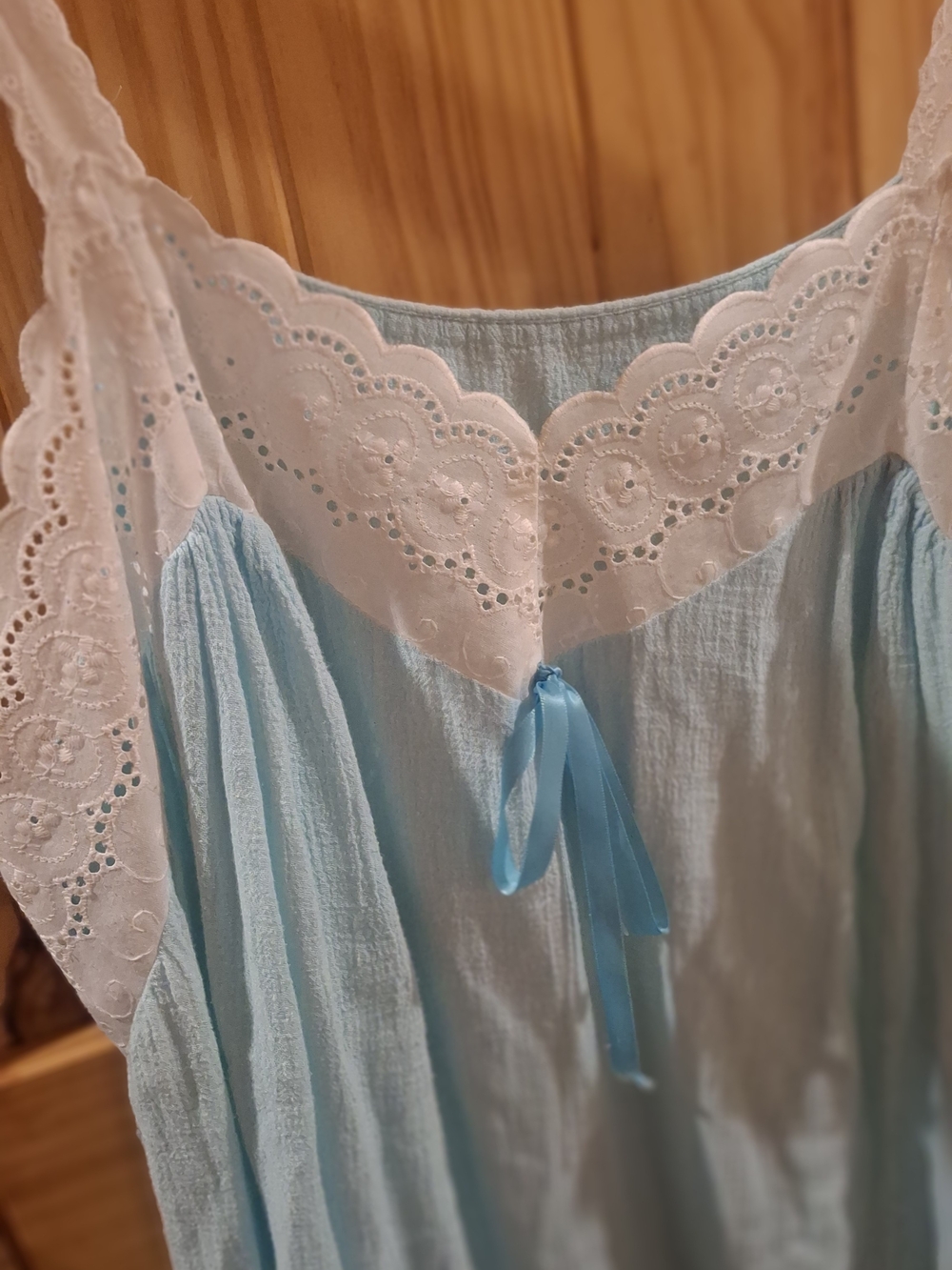 Light Blue Eyelet-Trim Sleep Chemise with Bow - Picture 4 of 10
